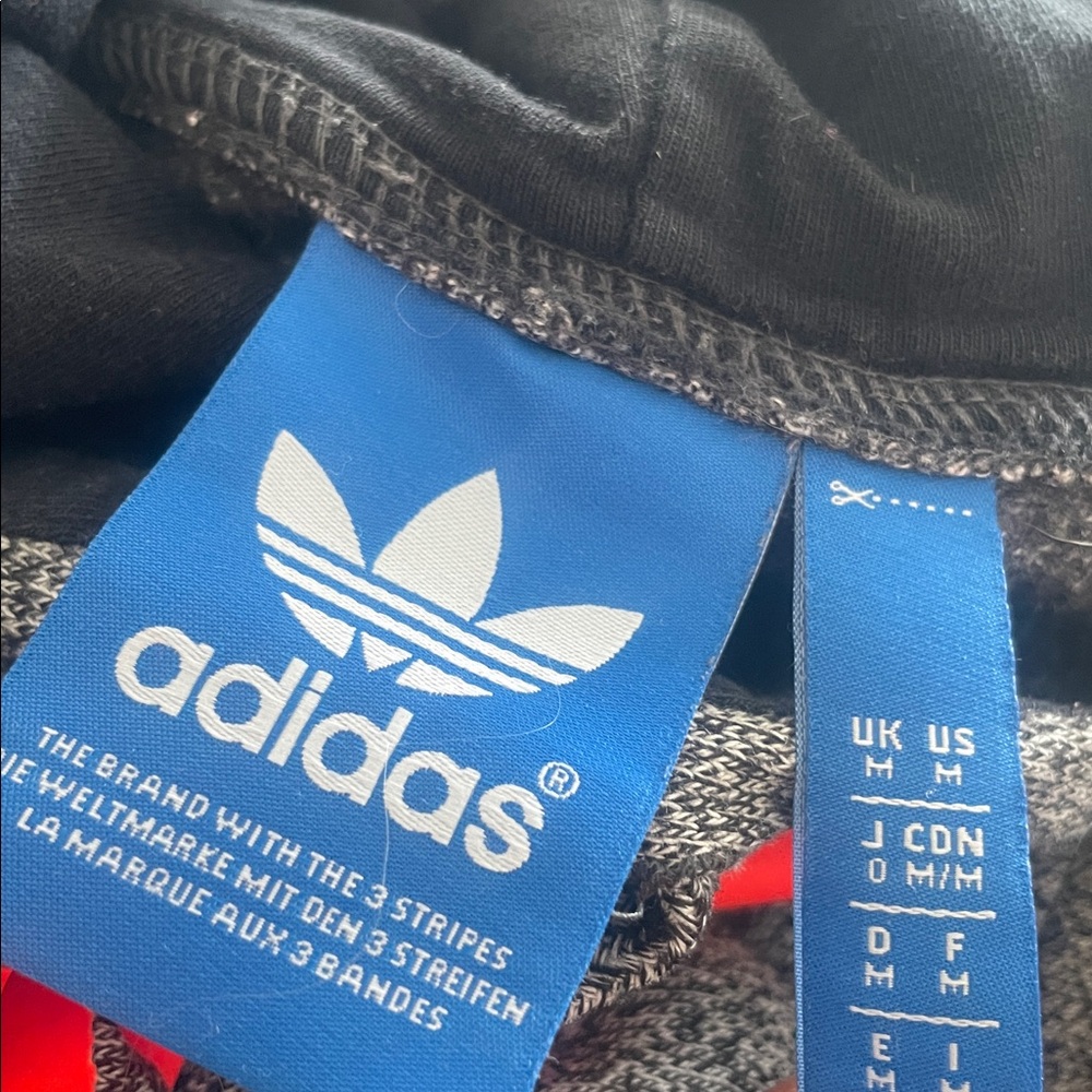 Adidas Originals Gray Raglan Hoodie Red Trefoil Black Sleeve Raw Edge Medium - Picture 10 of 11